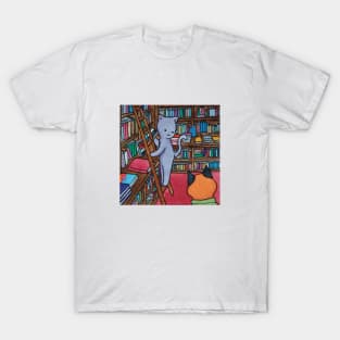 Cat and fox in a library watercolor illustration dark academia T-Shirt